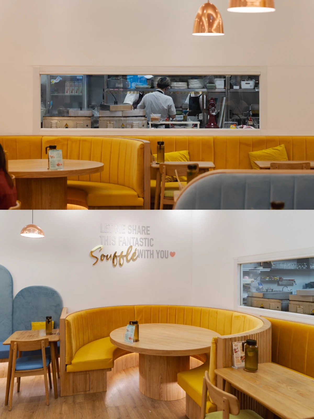 Mochi Mochi 台南三井店黃色沙發與甜點製作窗