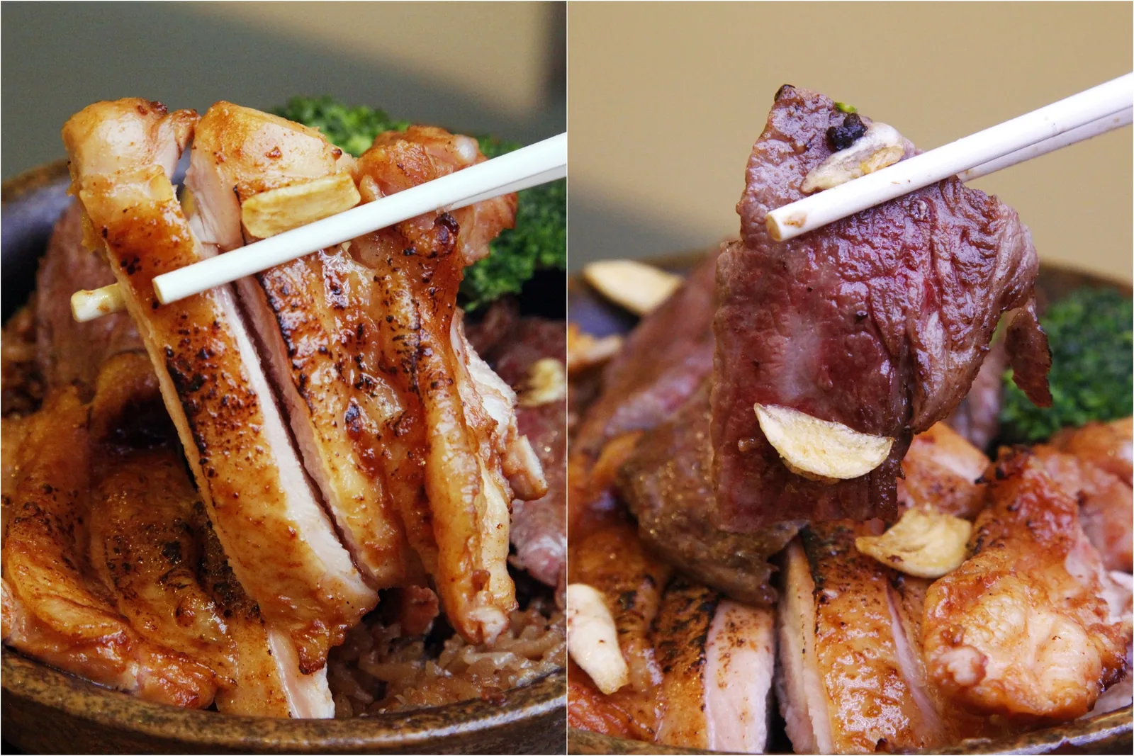 牛小排與烤雞腿雙拼釜飯